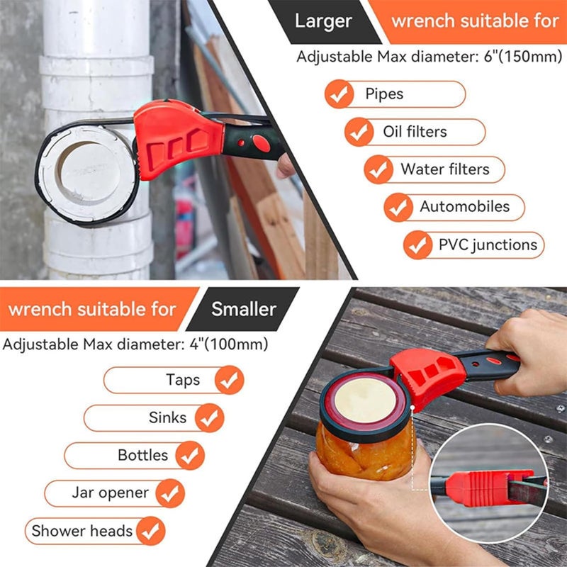 SavvyFIX 2-Pack Adjustable Rubber Strap Wrench Set – 25.20" & 20.48" Heavy-Duty Strap Wrench for Oil Filter, Jar Opener, Water Filter, Plumbing, Sink, Faucet – Non-Slip Multipurpose Wrench Tool (Red) - Image 3
